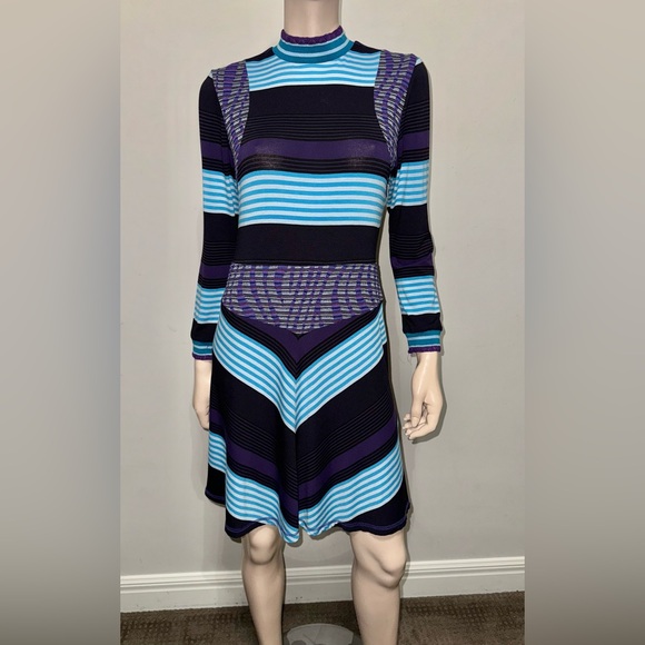 Anna Sui Mod Stripe Turtleneck Dress M - Picture 1 of 10
